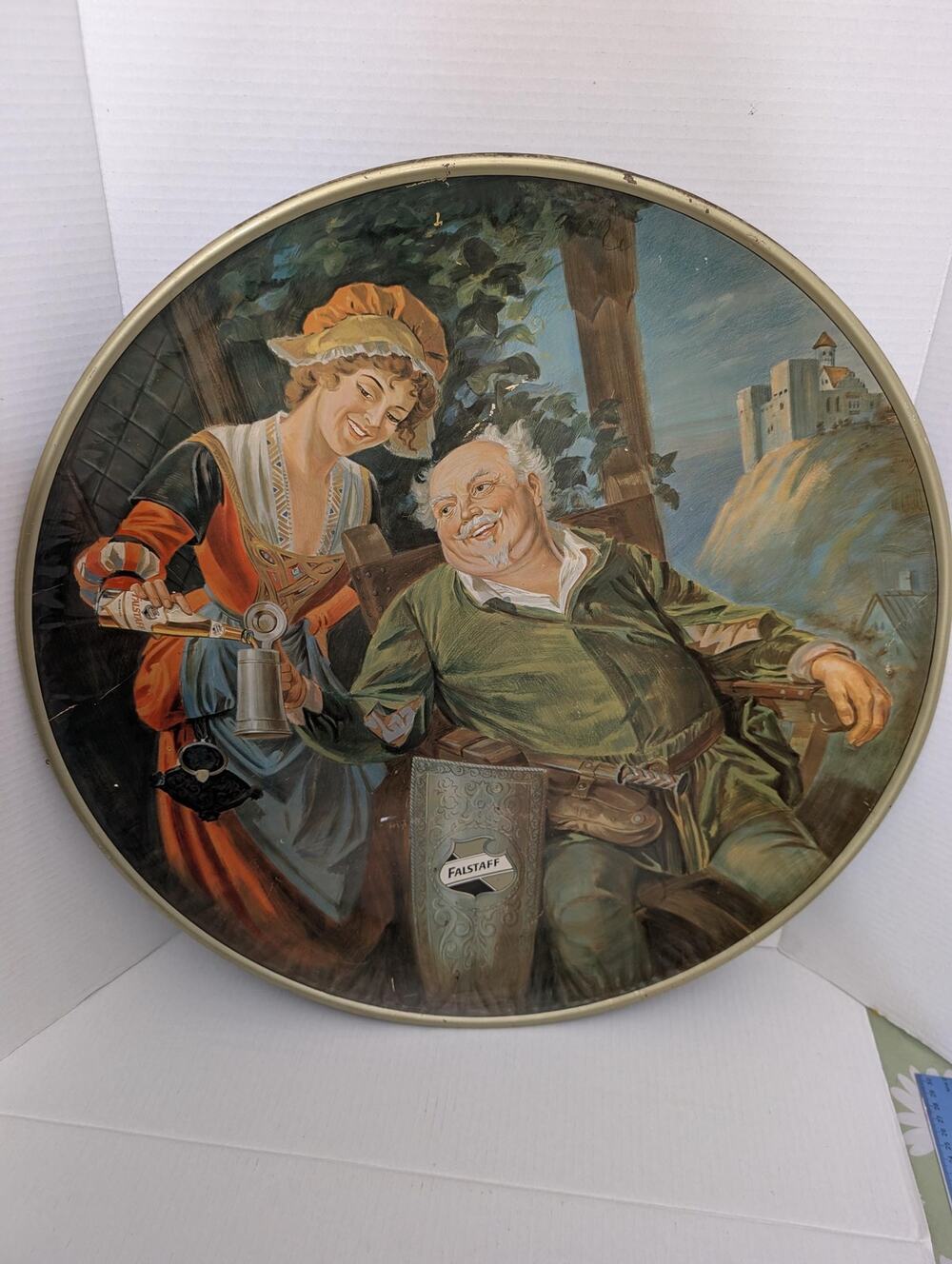 Vintage 1970s Falstaff Beer Metal Wall Sign Round Breweriana Pub Decor